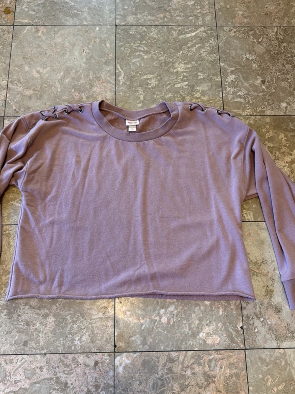 Mossimo Supply Co. Lavender Lace-Up Shoulder Long Sleeve Sweatshirt